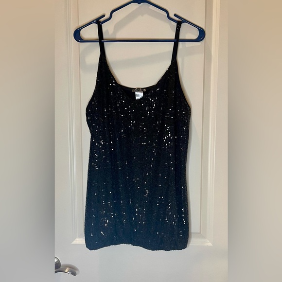 Venus Black Sleeveless Camisole Sequin Top Size 1X - Picture 1 of 6